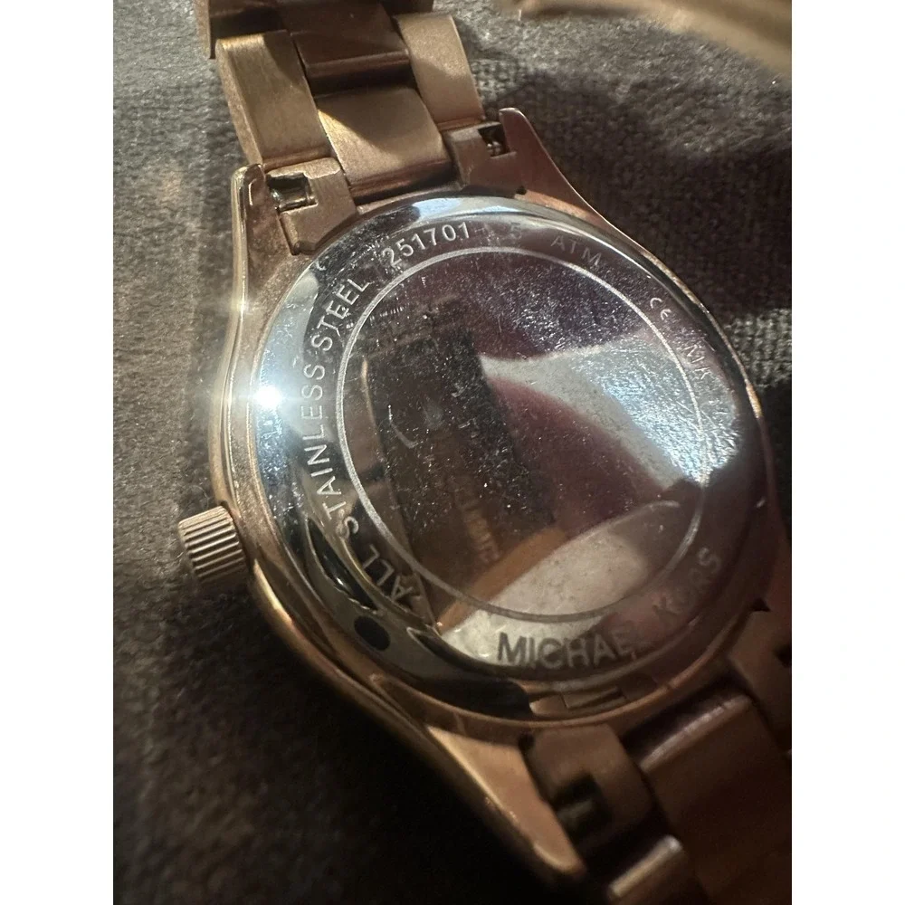 Michael Kors MK-3549 Watch Rose Gold Logo Dial Crystal 5 ATM Stainless SteelRARE